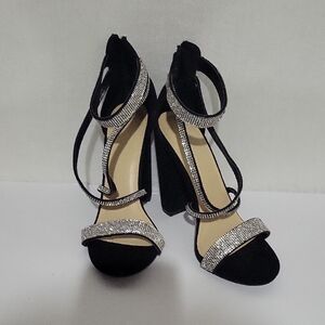 Charlotte Russe Black and Silver Strappy Heels